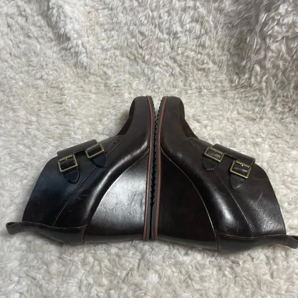 Kork Ease Honska Ankle Boots Leather Brown Wedge Size 7.5M